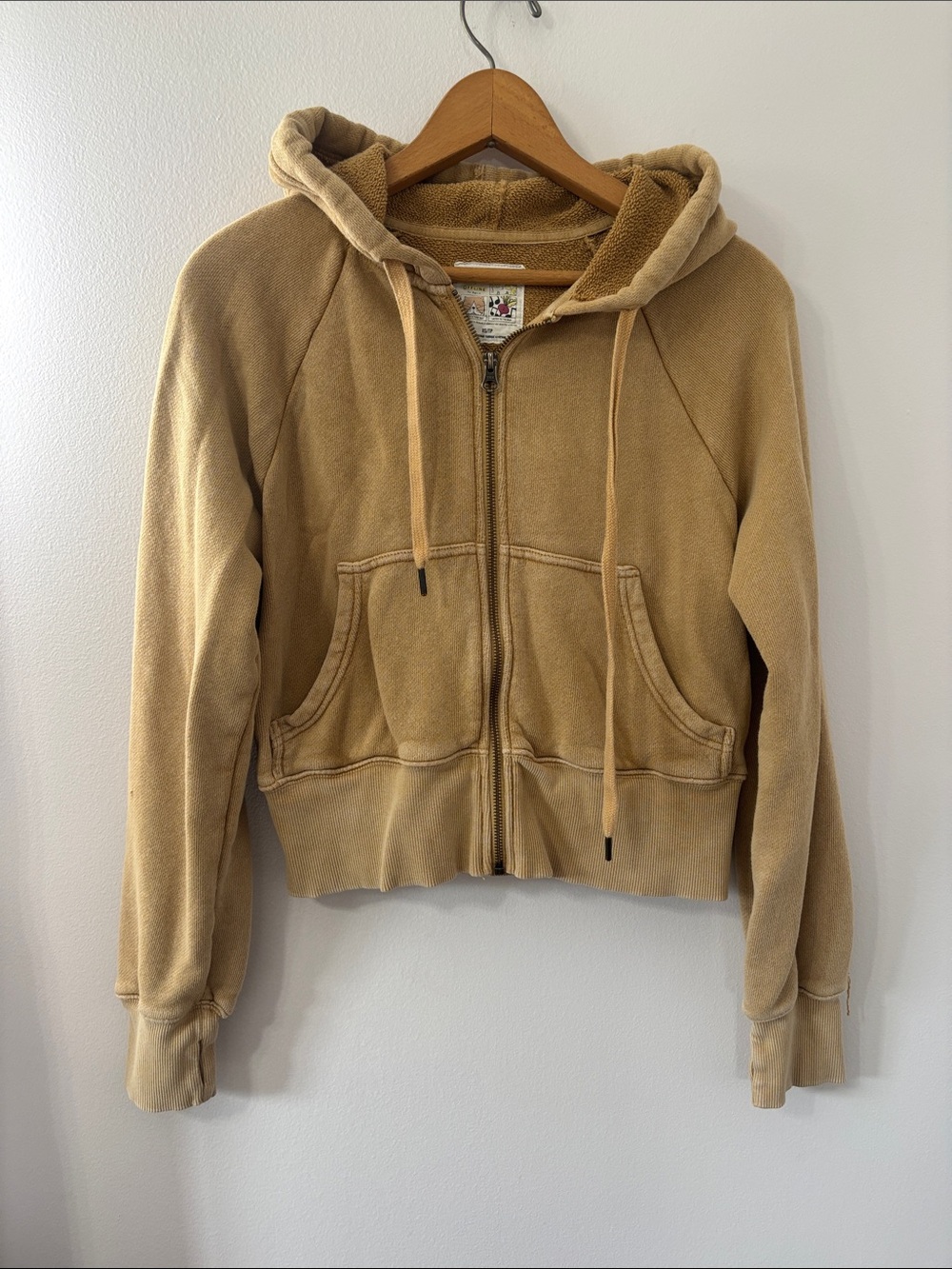aerie Offline Cropped Zip-Up Hoodie in Tan/Yellow